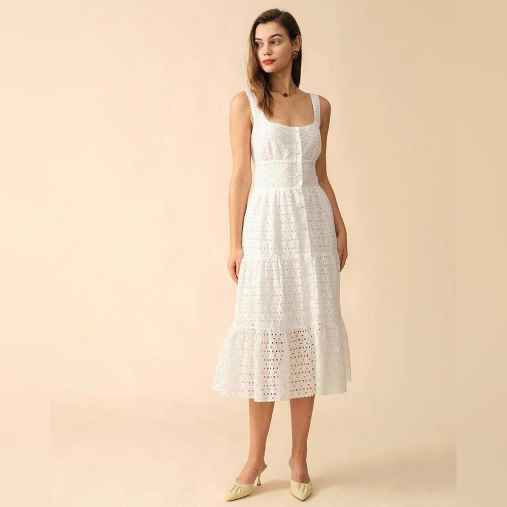 RIHOAS The Square Neck Tiered Hem Midi Dress M 76